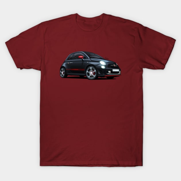 Abarth 595 Competizione Black - Illustration T-Shirt by Mario Ramos Rally Art